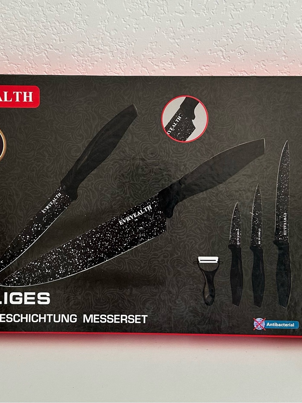Brand New ~ Black Speckled 6-Piece Knife Set ~ Metallic Ceramic ~ Swiss Made